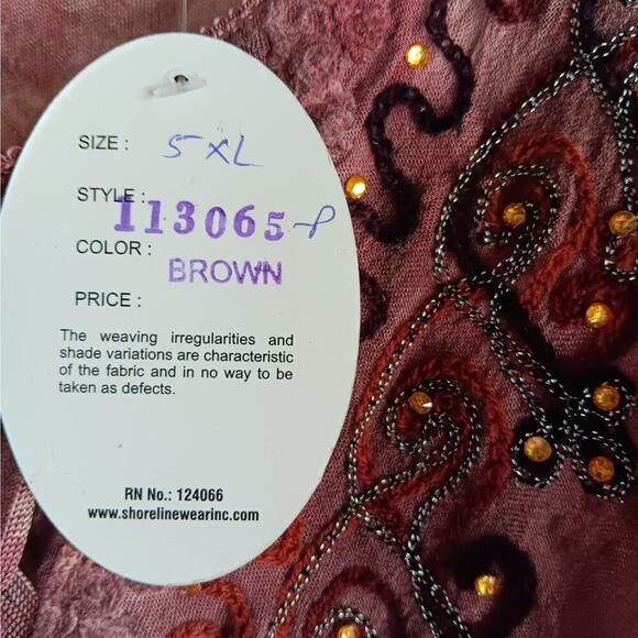 NWT Shoreline Boho One Size Purple Beading Embroidery Gauze 3/4 Sleeves Top - Picture 5 of 7